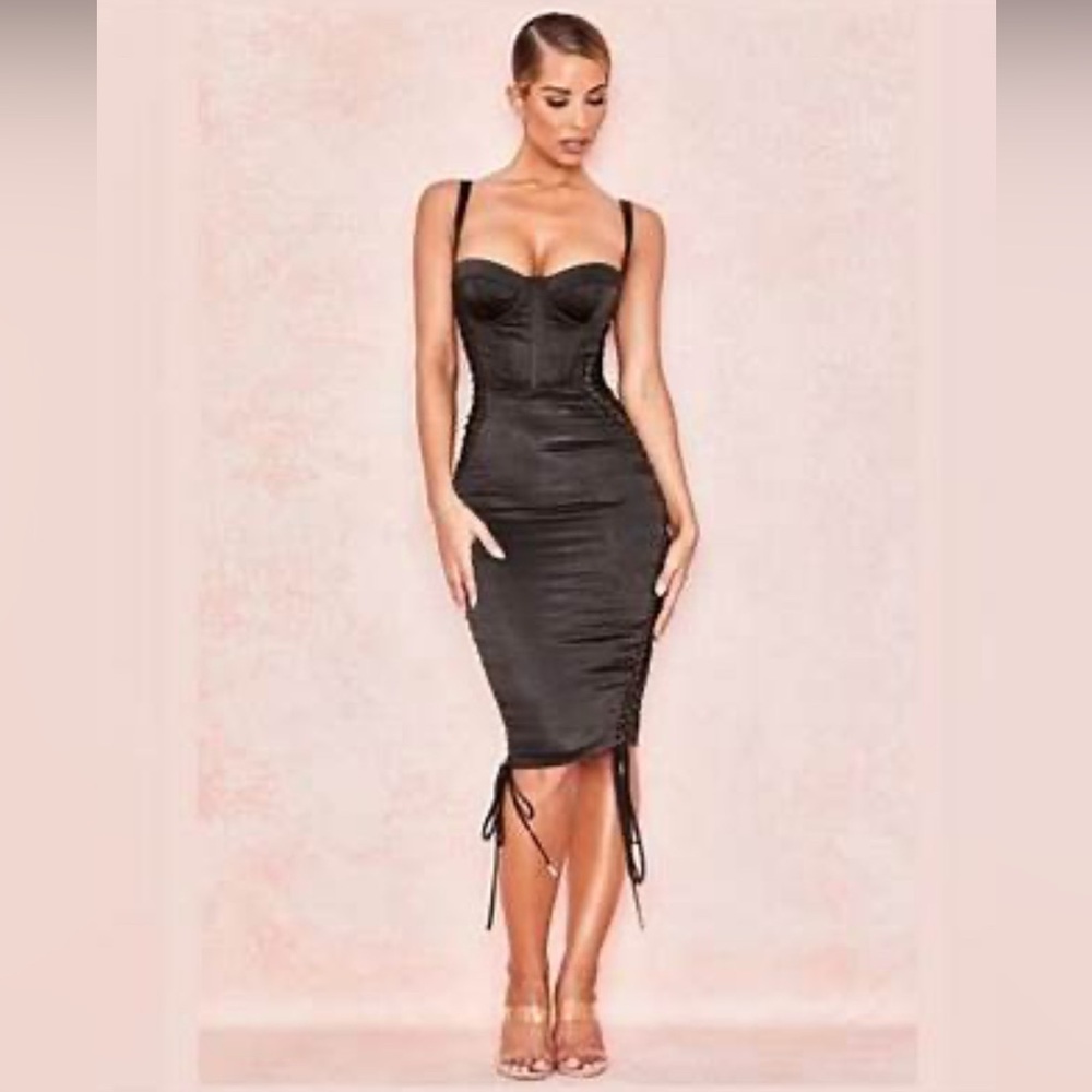 House of CB Black Angelina Dress with Lace-Up Sides